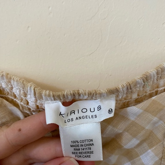 KIRIOUS LOS ANGELES GINGHAM TAN CROP SQUARE NECK TOP SIZE M - Picture 2 of 3